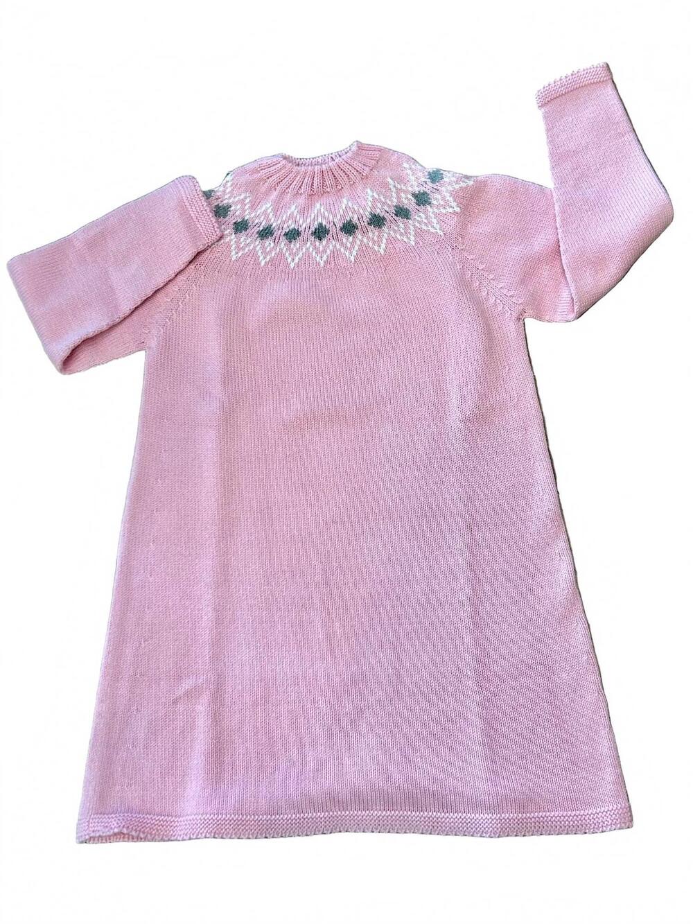 NEW MI LUCERO girl's diamond fair isle knit sweater dress in pink